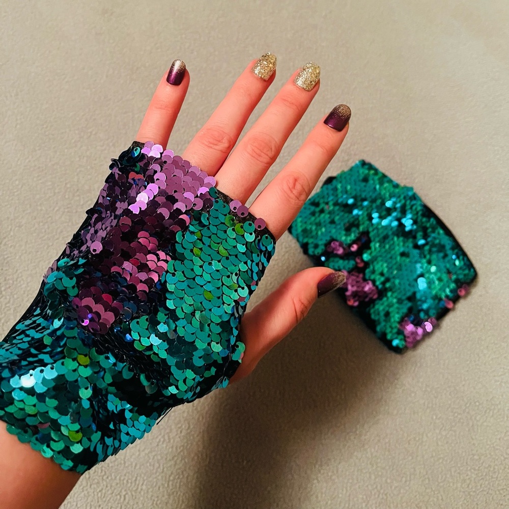 Fun Pair Sequin Flip Fingerless Mermaid Costume Rave Party Fashion Gloves